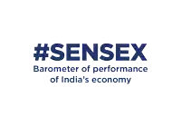 a blue and white logo for #sensex which is a barometer of performance of india 's economy