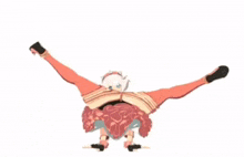 a cartoon of a girl doing a handstand with her legs outstretched on a white background .