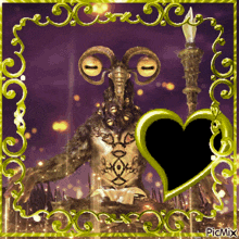 a picture of a demon with a heart in front of him