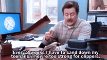 Every 3 Weeks I Have To Sand Down My Toenails. GIF - Parks And Rec Parks And Recreation Ron Swanson GIFs