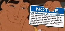 a man is holding a notice of meme acquisition in his hand