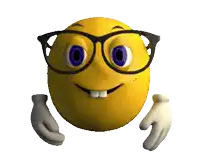 a cartoon smiley face wearing glasses and a white hand