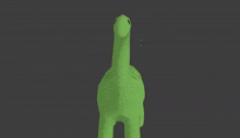 a green dinosaur with spots on its back is standing on a grey background
