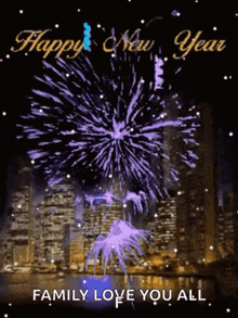 a happy new year greeting card with fireworks and the words " family love you all "