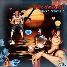a collage of anime characters with the words goodnight sweet dreams on the top