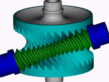 a drawing of a gear with green teeth and blue tubes