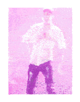 a shirtless man is standing in the rain .