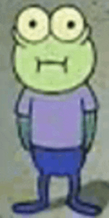 a cartoon character from spongebob squarepants is standing on a sidewalk .