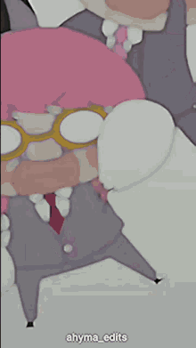 a cartoon of a man with pink hair and glasses says ' ahma edits ' at the bottom