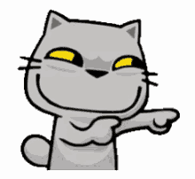 a cartoon cat with yellow eyes is smiling with its eyes closed