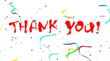 the word thank you is surrounded by colorful streamers