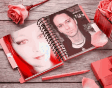 a spiral notebook with a picture of a man and a woman