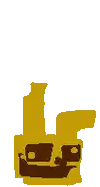 a cartoon drawing of a yellow object with a brown face on a white background .