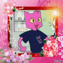 a picture of a pink cat wearing a shirt that says stop ivan me