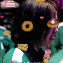 a pixelated image of a girl with a donut on her head