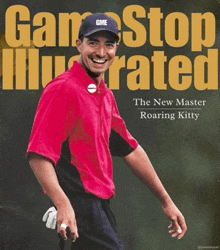 a man in a red shirt is on the cover of the game stop illustrated