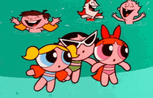 a group of cartoon characters are in the water .