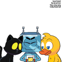 a black cat a yellow duck and a blue robot with the words rare robot decisive duck very very lucky black cat