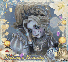 a picture of a woman with the words hollow x eternity in the corner