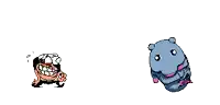 a pixel art of a man and a seal