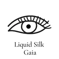 a black and white drawing of an eye with liquid silk gaia written below it