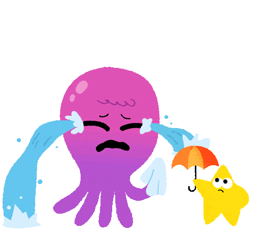 Crying Octopus With Starfish Under Umbrella Sticker - Funder The Sea Octopus Purple Stickers