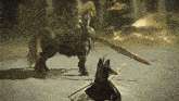 a man riding a horse with a long sword in his hand