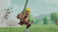 clash of clans barbarian is running with a sword in his hand