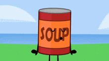 a can of soup with arms and legs