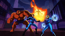 a cartoon of the fantastic four fighting a fireball