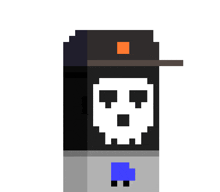 a pixel art of a house with a skull on it