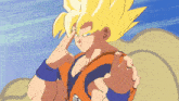 a cartoon drawing of a man with yellow hair and a blue eye