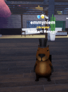 a capybara wearing a top hat with the name emmyniem on the top