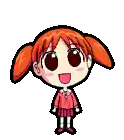 a pixel art drawing of a girl with red hair and ears .