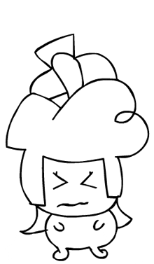 a black and white drawing of a cartoon character with a bow on his head