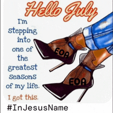 a picture of a woman 's feet with the words " i 'm stepping into one of the greatest seasons "