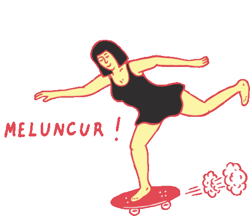 Skateboard Dancer With Text Meluncur In Indonesian Sticker - Lost In Paradise Skateboard Google Stickers