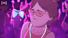 a cartoon of a woman wearing glasses and a necklace with the letters [ as ] visible