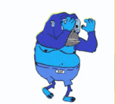 a bunch of blue monkeys are standing next to each other