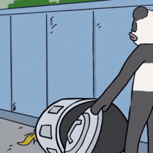 a cartoon of a panda holding a tire with a banana on it