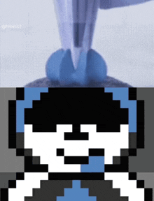 a pixel art of a person with a skull and crossbones on their head