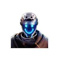a robot with a smiley face on it 's helmet