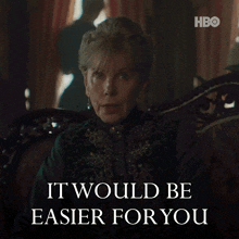 a woman sitting in a chair with the words it would be easier for you on the bottom