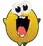 a yellow cartoon character with big eyes and a red tongue is laughing .