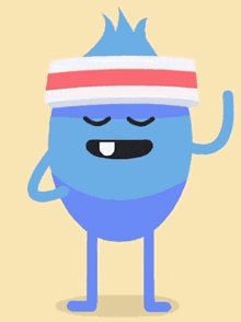 a blue cartoon character wearing a red white and blue headband