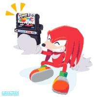 a cartoon of knuckles playing a video game with sonic channel written below him