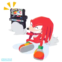 a cartoon of knuckles playing a video game with sonic channel written below him