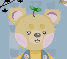 a cartoon drawing of a teddy bear with a plant growing out of it 's head