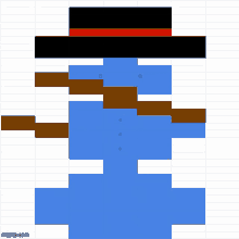 a pixel art of a snowman wearing a hat