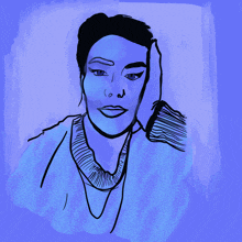 a drawing of a woman with her eyes closed and her hand on her head